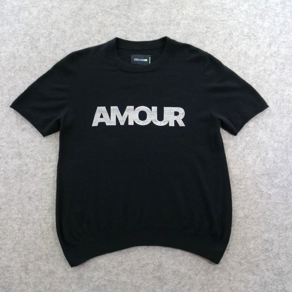 Zadig & Voltaire Top Womens Black Amour Cashmere Short Sleeve Knit Top